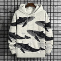 Men's Vintage Whale Linoleum Art Print Hooded Sweatshirt elevenforest