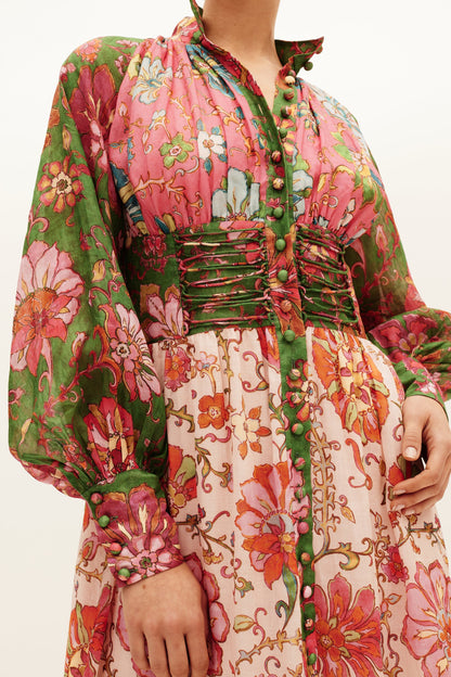 Patchwork Button Maxi Dress