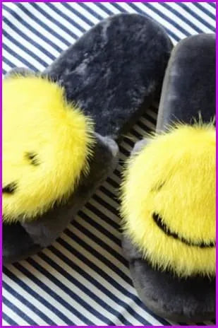 Panda/flower/smile Sheep Fur Slippers Df002
