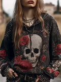 Women's Skull Rose Vintage Long-sleeve Hoodie elevenforest
