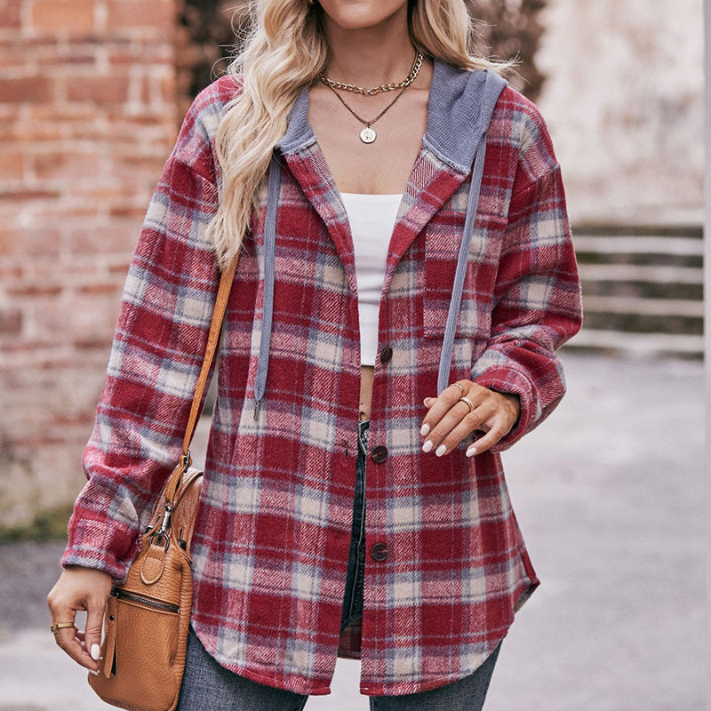 Hooded Flannel Plaid Coat Shirt in Multiple Colors