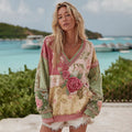 Women's Vintage Rose Floral Patchwork Art Cozy Warm Sweatshirt elevenforest