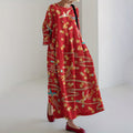 Comstylish Women's Japanese Flower And Crane Art Print Midi Dress