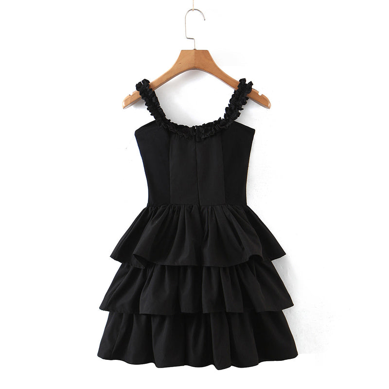 ’s Wooden Ear Strapless Black Slimming Camisole Layer Dress – Crisscross Style