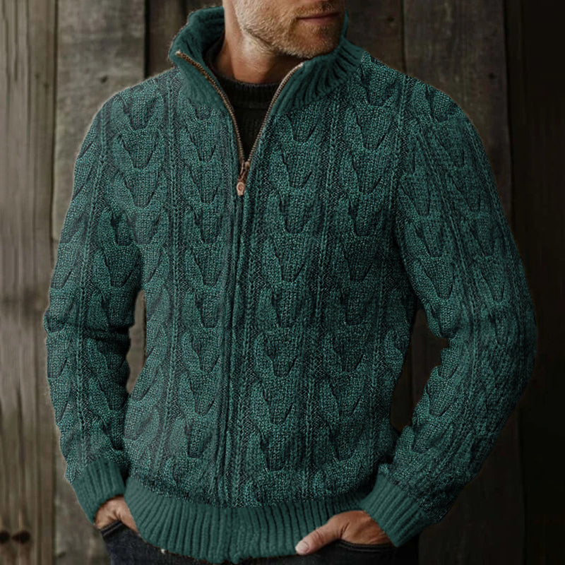 Men's Vintage Fairman Island Knitted Pattern Zip Sweater elevenforest