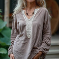 Elegant Lace Embroidery Floral Art Long Sleeve V-neck Shirt elevenforest