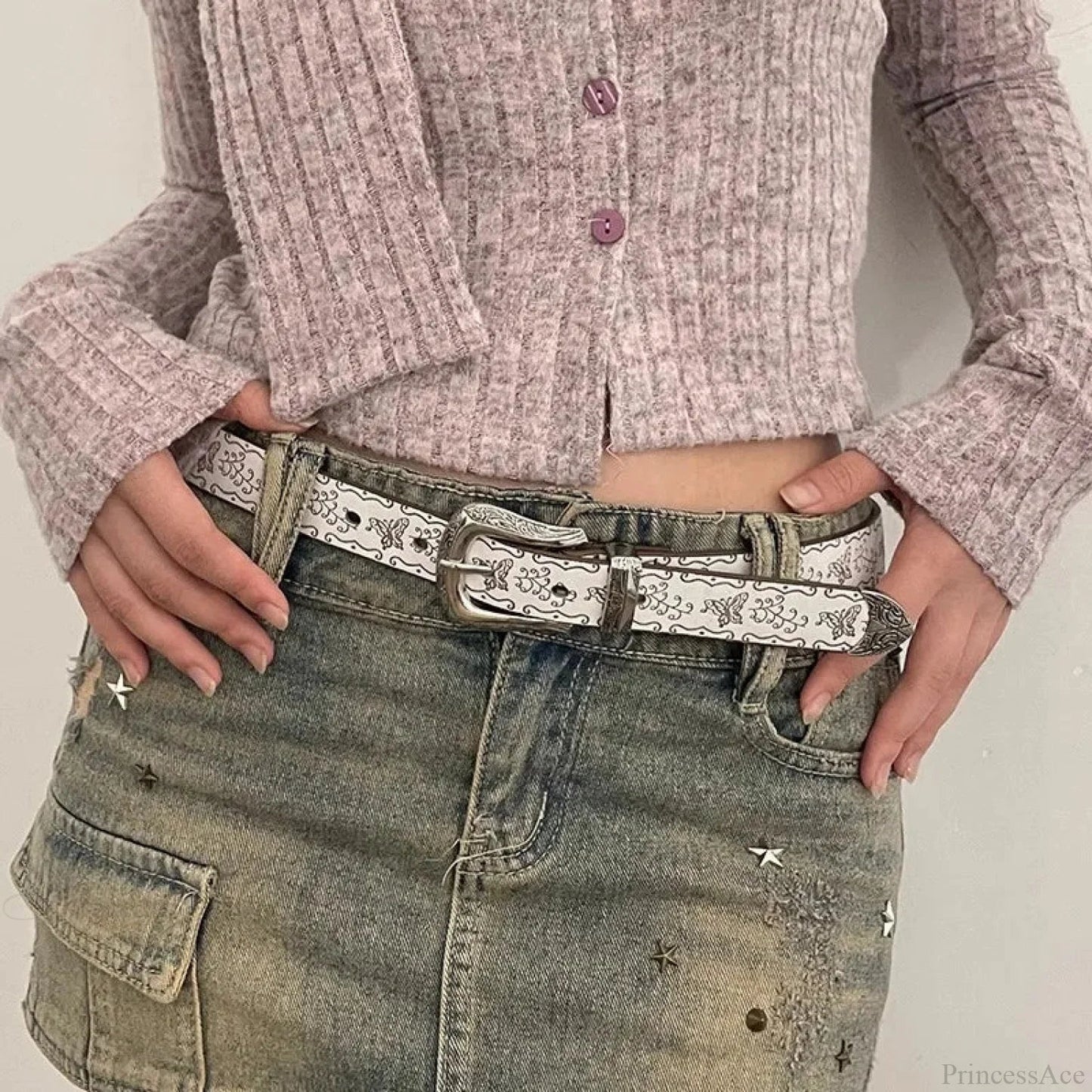Y2k Mysterious Ivory Jeans Waist Strap