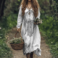 Women's Viking Pattern V Neck Long Sleeve Casual Maxi Dress elevenforest