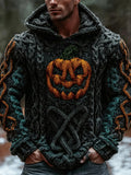 Viking Halloween Pumpkin Light Celtic Knot Men's Chunky Knit Hooded Sweater artswardrobe