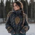 Women's Viking Celtic Knot Jacquard Warm Turtleneck Sweater elevenforest