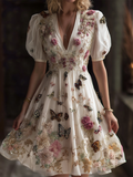 Bohemian Style Plant Flower And Butterfly Pattern Embroidery Women's Cotton And Linen Dress elevenforest