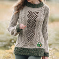 Women's Celtic Knot Jacquard Contrast Shamrock Embroidered Sweater elevenforest