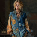 Oil Painting Iris And Sunflower Contrasting Shirt elevenforest