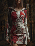 Comstylish Halloween Skull Floral Knitted Warm Hooded Sweater