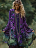 Vintage Purple Roses Embroidered Gradient Flowy Cardigan elevenforest