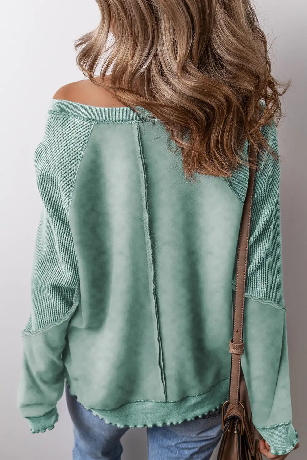 Mineral Blue Patchwork Waffle Knit Sweatshirt