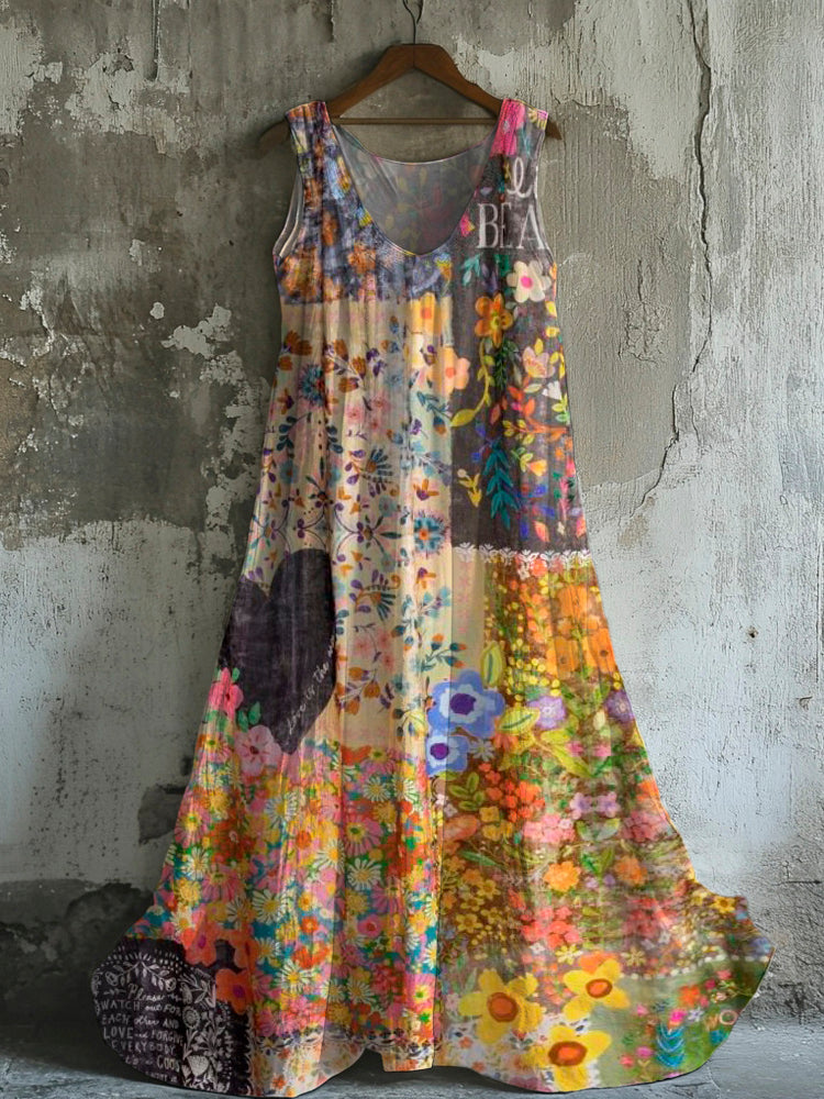 Vintage Floral Women's Linen Vest Dress elevenforest
