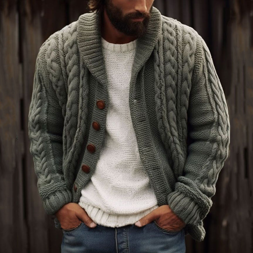 Men's Vintage Braided Lapel Button Down Sweater elevenforest