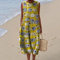 Women's Dotty Sheep Art Print Crew Neck Tank Midi Dress elevenforest