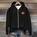 Women's Canada Maple Leaf Embroidered Casual Zip Hoodie elevenforest