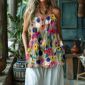 Vintage Floral Art V-neck Casual Tank Top elevenforest