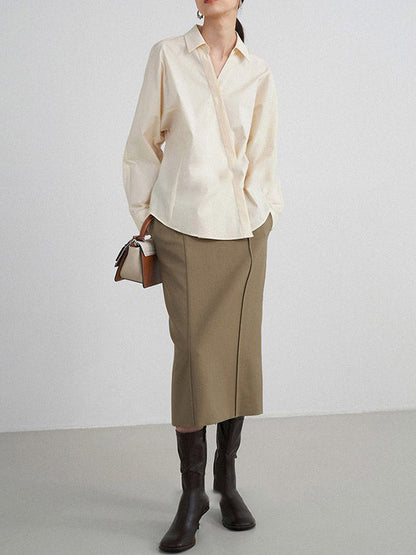 Loose Buttoned Color Long Sleeves Lapel Blouses&shirts Tops + Skirts Bottom + Notched Collar Blazer Outerwear Three Pieces Set
