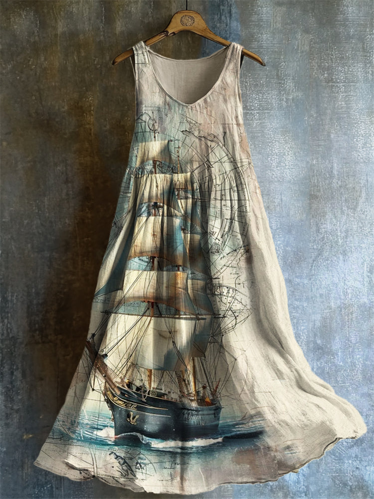 Vintage Ship Navigation Inspired Linen Tank Dress elevenforest