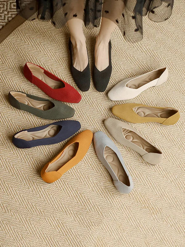 Color Square-toe Flats Shoes