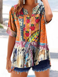 Women's Bohemian Pattern Art Print Casual Cotton And Linen Shirt