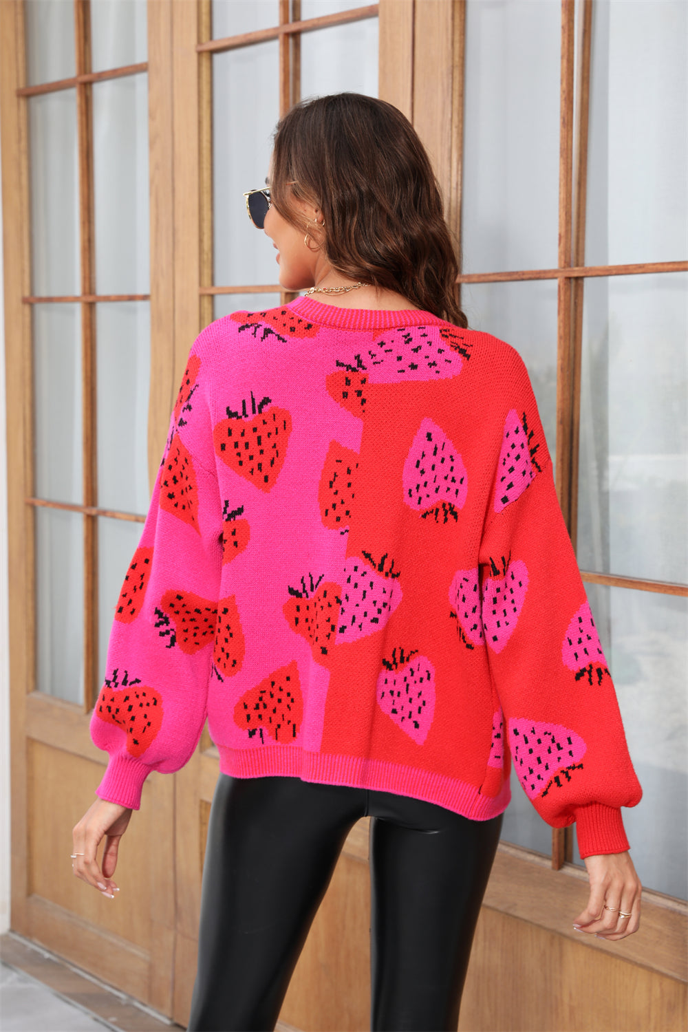 Autumn Winter ’s V-neck Strawberry Cardigan With Buttoned Coat