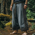 Tribal Viking Celtic Embroidery Art Linen Long Loose Wide-leg Pants elevenforest