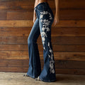 Vintage Bohemian Rose Embroidered Washed Flared Jeans elevenforest