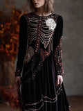 Vintage Glitter Beads Skeleton Floral Cozy Velvet Maxi Dress elevenforest
