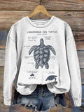 Vintage Sea Turtle Print Casual Sweatshirt