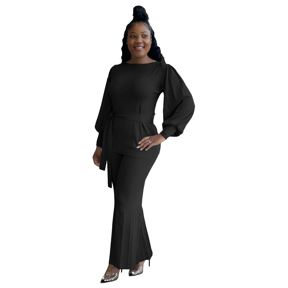 Urban Color Loose Lantern Sleeve Wide Leg Pants Set – Street Style Outfit