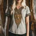 Womens Tribal Viking Wolf Celtic Knot Linen Shirt elevenforest