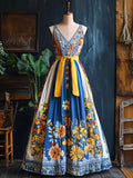 Vintage Petrykivka Folk Art Ukraine Colorblock Linen Maxi Dress elevenforest