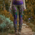 Vintage Gradient Boho Floral Embroidered Women's Knit Leggings elevenforest