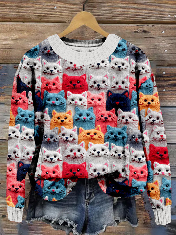 Colorful Cute Cats Embroidered Cozy Sweater elevenforest