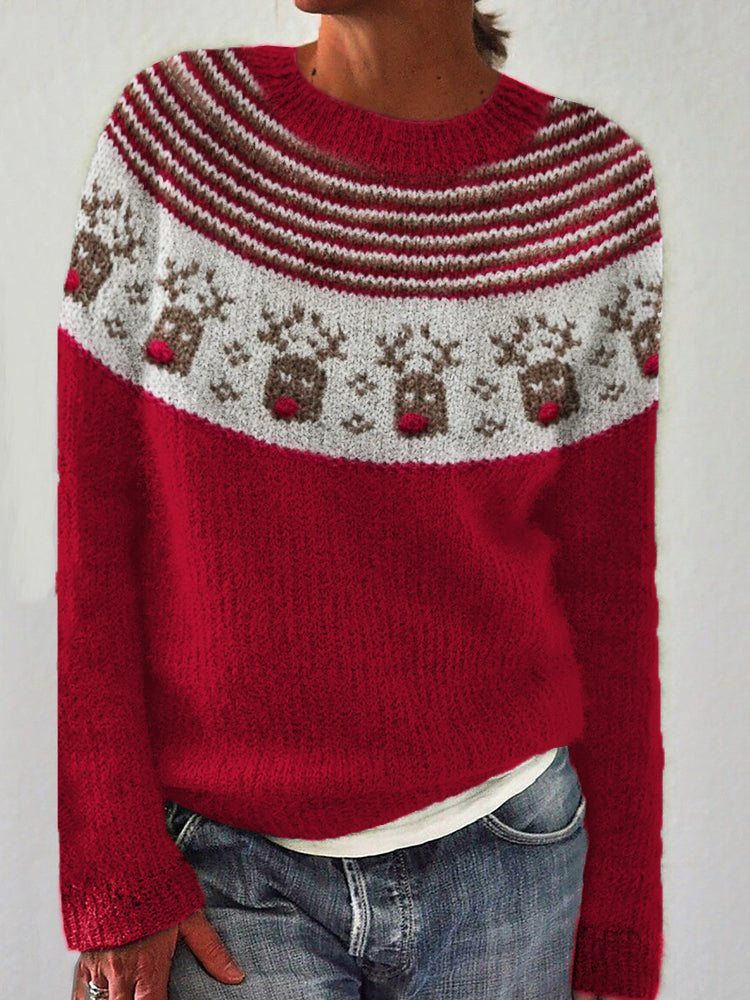 Christmas Reindeer Striped Yoke Cozy Knit Isle Sweater elevenforest