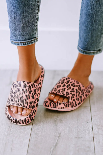 Pink Leopard Print Thick Sole Slippers