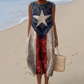 Women's Vintage Flag Print Sleeveless Casual Cotton Dress elevenforest
