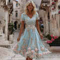 Women's Rose Floral Pattern Casual Short Sleeve Dress elevenforest