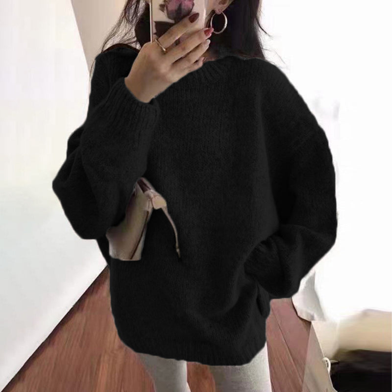 Vintage Solid Color Loose Pullover Crewneck Sweater elevenforest