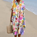 Women's Colorful Floral And Cat Art Dress