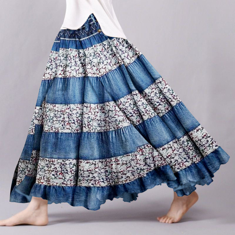 Vintage Bohemian Floral Patchwork Linen Skirt elevenforest