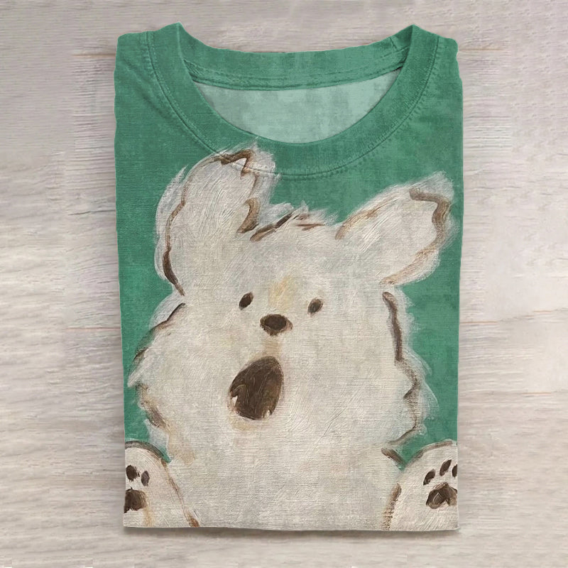 Comstylish Cute Dog Art Vintage Washed T Shirt