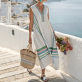 Women's Vintage Stripes Art Linen Tank Dress elevenforest