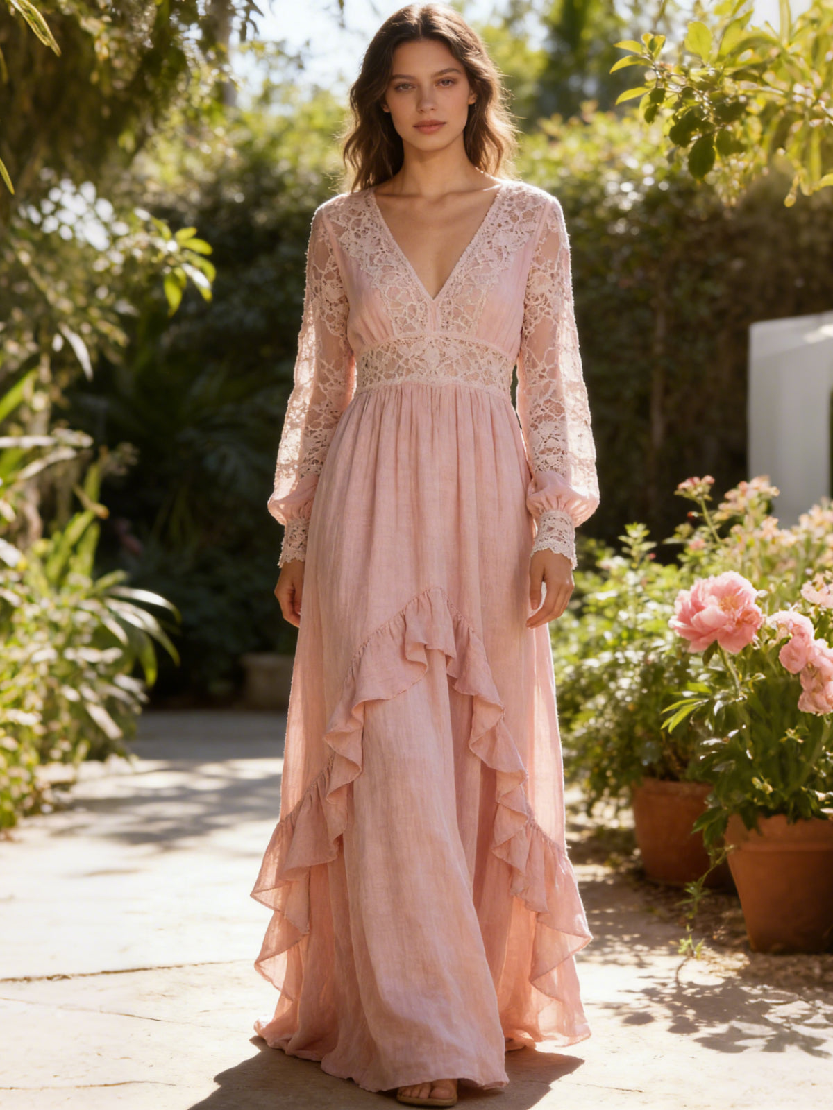 Vintage Boho Print V Neck Long Sleeve Flowy Maxi Dress elevenforest