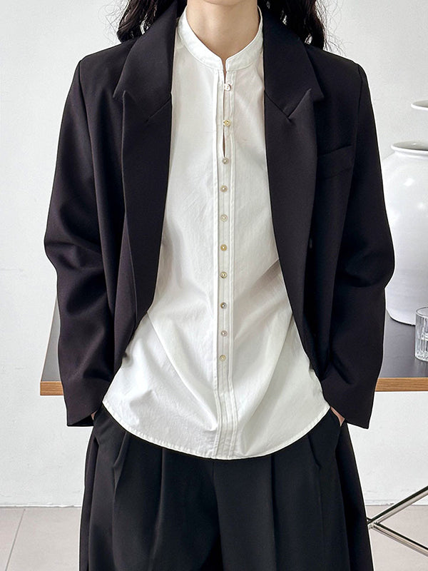 Long Sleeves Loose Buttoned Split-joint Round-neck Blouses&shirts Tops